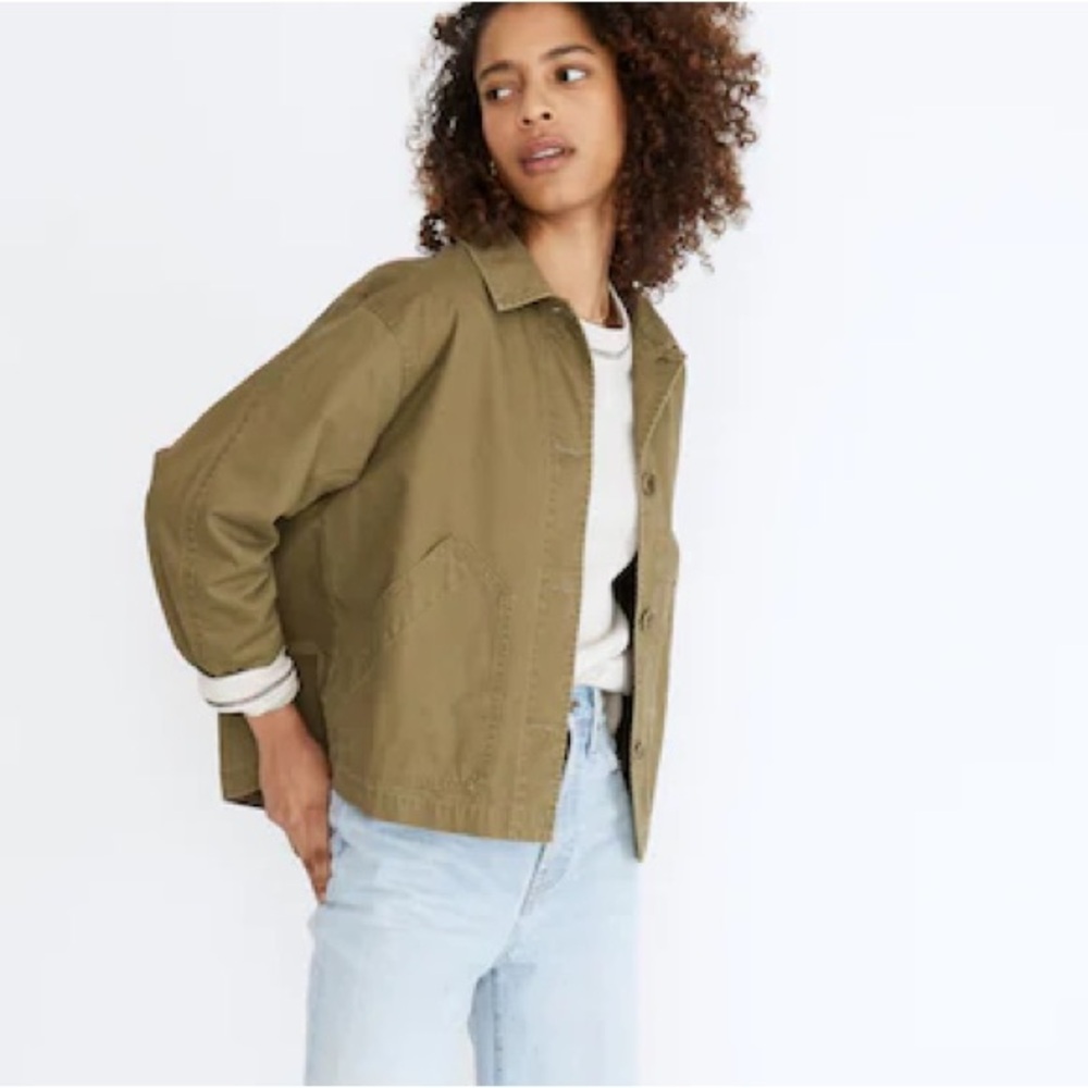 Madewell Baylow Cropped Jacket XXS Olive Utility Cotton Chore Minimalist - Picture 2 of 11